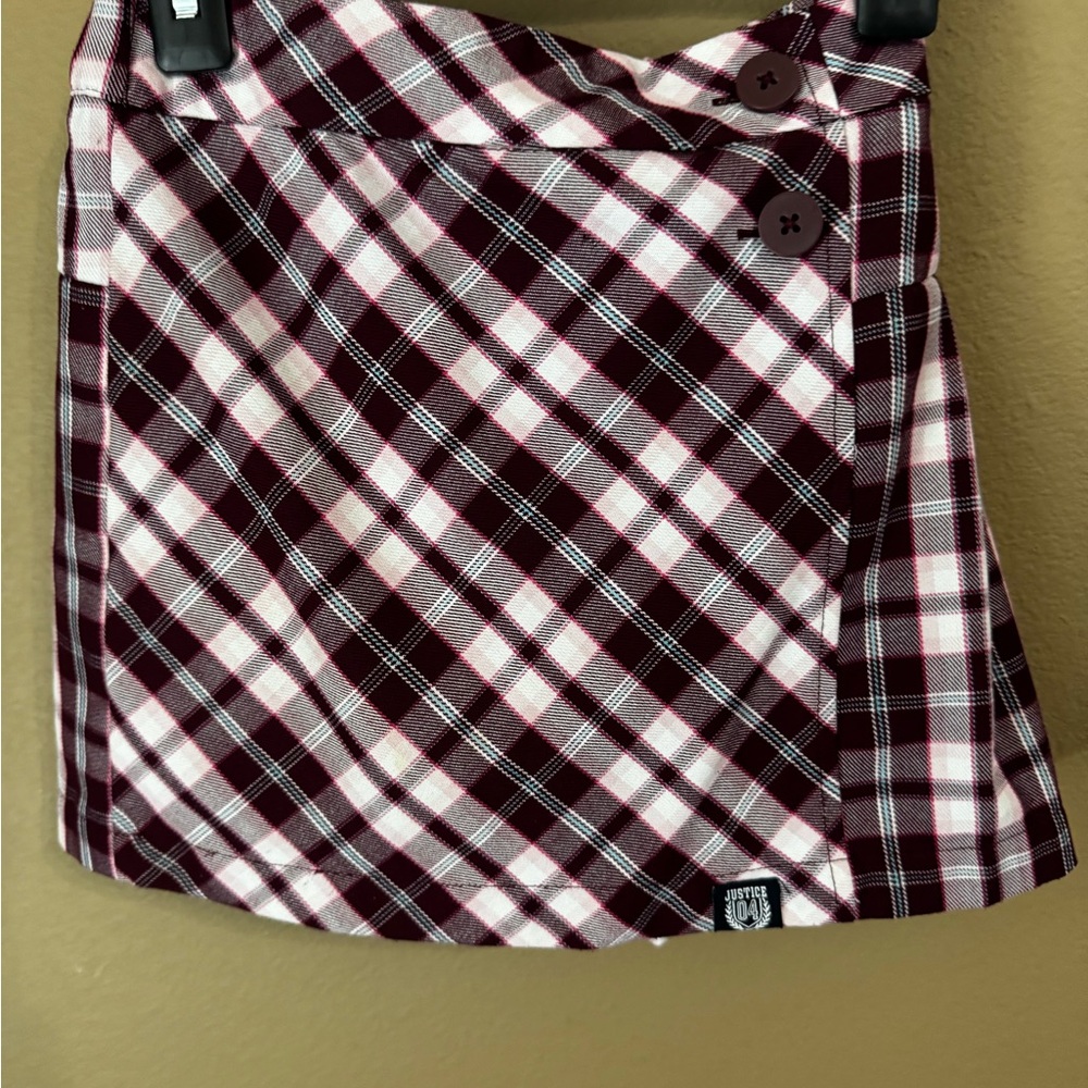 Girls Justice Plaid Button-Accent Skort Size Small (7/8)